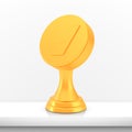 Winner hockey cup award, golden trophy logo isolated on white shelf table background