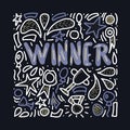 Winner lettering with decoration. Vector quote.