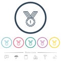 Winner medal outline flat color icons in round outlines