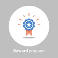 Winner medal, reward program, first place, win super prize, achievement and accomplishment concept, earn points, flat icon Royalty Free Stock Photo