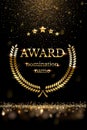 Winner nomination award with gold laurel, luxury reward, certificate poster with glitter