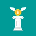 Winner pedestal with golden bitcoin. Podium for best product with greek or roman column Royalty Free Stock Photo