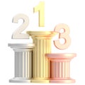 Winner pedestal: golden, bronze, silver pillars