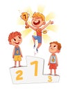 Winner podium. Colorful cartoon characters Royalty Free Stock Photo