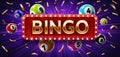 Winner poster with lottery balls with numbers, confetti and golden bingo. Realistic lotto game big win background. Gambling vector