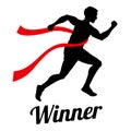 Winner runner crossing finish line, sports champion vector concept Royalty Free Stock Photo