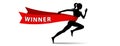 Winner running across the finish line, success concept background. Vector illustration