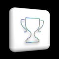 winner's cup, 3d icon on a white cube, rainbow metallic outline with sequins