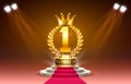 Winner Stage podium with lighting, Stage Podium Scene with for Award Ceremony on red Background, Vector Royalty Free Stock Photo