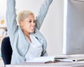 Winner, success and motivation with a business black woman cheering while working in an office. Wow, winning and Royalty Free Stock Photo