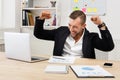 Winner, successful businessman at workplace Royalty Free Stock Photo