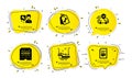 Winner ticket, Transport insurance and Pet tags icons set. Bumper cars, Repairman and Comments signs. Vector