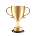 Winner trophy cup. Golden champion award. Gold vector realistic shiny soccer cup.