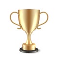 Winner trophy cup. Golden champion award. Gold vector realistic shiny soccer cup