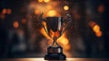 Flaming Triumph, Winner Trophy Ignited with Victory against a Blurred Background. Generative AI