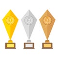 Winner trophy gold cups flat vector icons for sports victory con Royalty Free Stock Photo