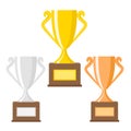 Winner trophy gold, silver and bronze cups flat vector icons for sports victory concept. Sport award and prize, trophy cup illustr Royalty Free Stock Photo