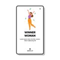 Winner Woman Celebrate Won Money Prize Vector