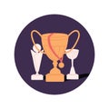 Winners cups and gold medal. Champions goblets, awards. Trophies icon. Rewards composition in circle. Chalices for Royalty Free Stock Photo