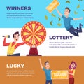 Winners lucky people lottery happy winners. Vector horizontal banners with place for text