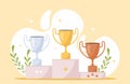 Winners podium with cups Royalty Free Stock Photo