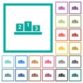 Winners podium with inside numbers flat color icons with quadrant frames