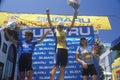 Winners on the podium at professional bicycling race
