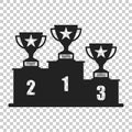 Winners podium with trophy icon in flat style. Pedestal illustration on isolated transparent background. Gold, silver and bronze Royalty Free Stock Photo