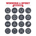 Winners and sport linear icons set. Thin outline