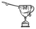 Winners Trophy Cup Cartoon Character Pointing at Something by Hand. Vector Illustration