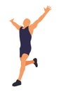 The winning athlete in a blue suit runs with his hands raised up isolated on a white. Vector illustration Royalty Free Stock Photo