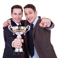 Winning business men pointing to you Royalty Free Stock Photo