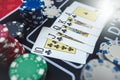 The winning combination Royal flush with chips at casino table Royalty Free Stock Photo