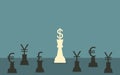 Winning dollar white chess in flat icon design on blue color background