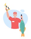 Winning fishing tournament 2D vector isolated illustration