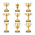 Winning golden trophy cups and sports awards vector collection isolated on white background Royalty Free Stock Photo