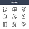 9 winning icons pack. trendy winning icons on white background. thin outline line icons such as clover, award, diploma . winning