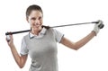 Winning is just par for the course. Studio shot of a young golfer holding a golf club behind her back isolated on white. Royalty Free Stock Photo
