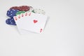 Winning poker hand on a pile of casino chips Royalty Free Stock Photo