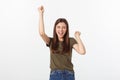 Winning success woman happy ecstatic celebrating being a winner. Dynamic energetic image of Caucasian female model Royalty Free Stock Photo