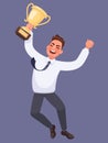 Winning at work. Businessman with strong emotions on his face is Royalty Free Stock Photo