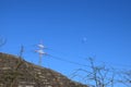 Winningen, Germany - 03 24 2021: bold vineyard terraces and the main electric line across the Mosel near Koblenz Royalty Free Stock Photo