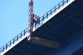 Winningen, Germany - 02 08 2023: bridge emergency repair of the damage at MoseltalbrÃ¼cke, hanging below the bridge