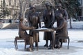 Winnipeg, Manitoba, Canada - 2014-11-21: Nellie McClung Memorial. Monument by Helen Granger Young was devoted to