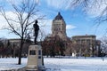 Winnipeg, Manitoba, Canada - 2014-11-21: Robert Burns Statue in front of Manitoba Legislative Building Royalty Free Stock Photo