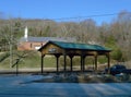 Winslow, Arkansas picnic shelter and church.
