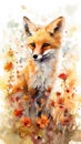 Winsome Baby Fox in a Colorful Flower Field. Ideal for Art Prints and Greeting Cards.