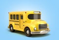 Wintage toon yellow school bus 3d illustration on blue gradient