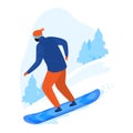 Winte rchristmas snowboard man sport man. Active snowboarding games cartoon style vector illustration isolated on white