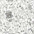 Winteer doodle elements seamless pattern.Black